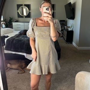 Aqua dress with puff sleeves